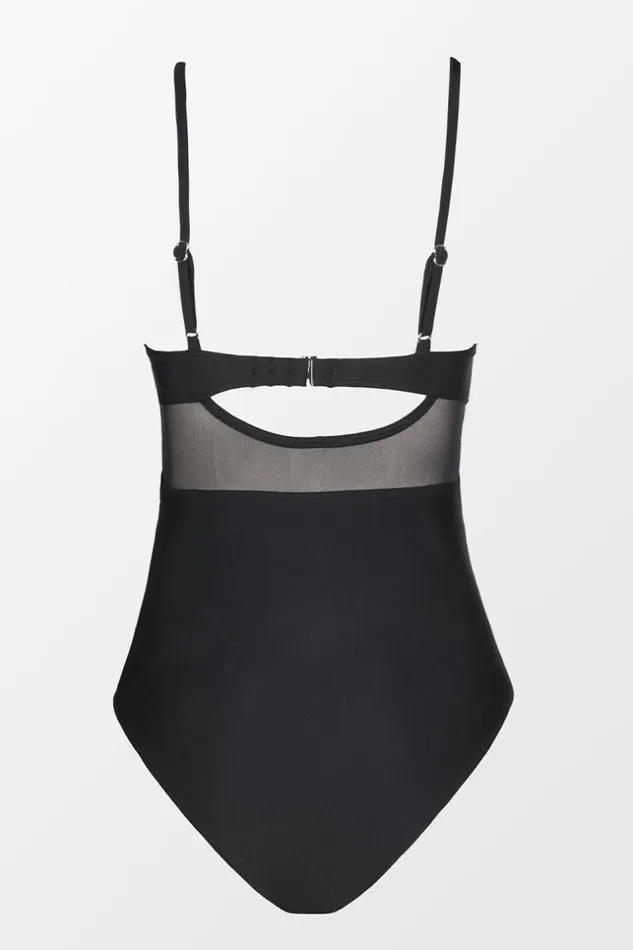 Women Tummy Control Swimsuits Cupshe Forest Adventure Solid Mesh Wrap Front Cutout One Piece Swimsuit Black