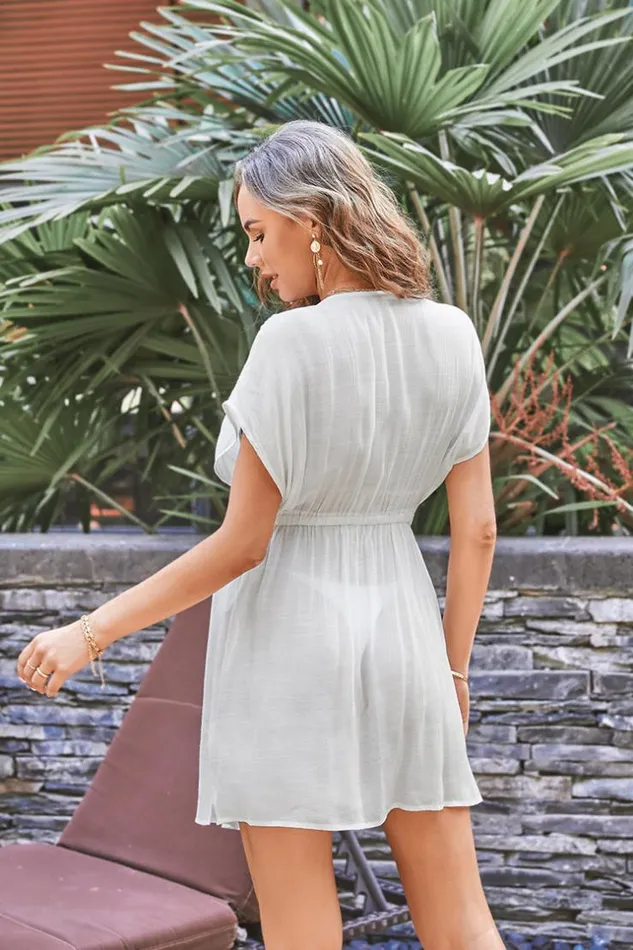 Women Tunic Cover Ups Cupshe Iren Vneck Short Sleeve Cover Up White