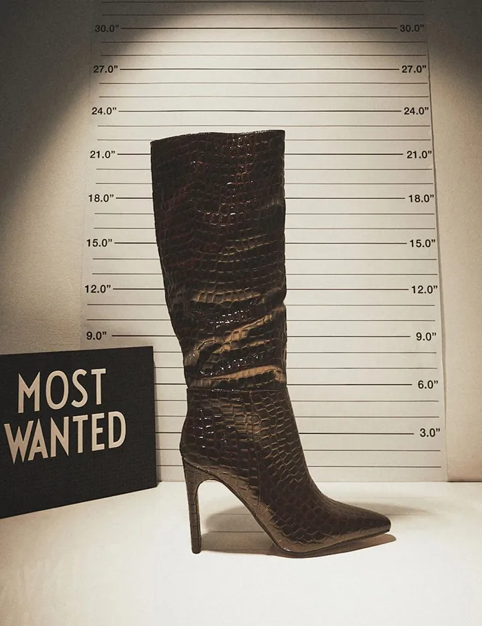 Women Undone Brown Patent Croc Knee High Zip Up Pointed Toe Thin Block Heeled Boots Brown Public Desire Long Boots Women Undone Brown Patent Croc Knee High Zip Up Pointed Toe Thin Block Heeled Boots Brown Public Desire Long Boots