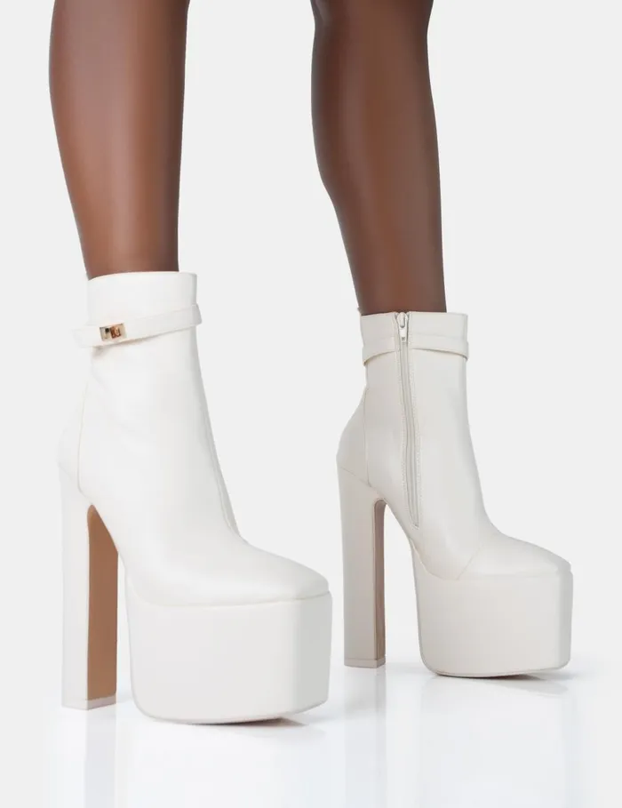 Women Vally Ecru PU Extreme Platform Square Rounded Toe Block Heeled Ankle Boots Neutral Public Desire Ankle Boots Women Vally Ecru PU Extreme Platform Square Rounded Toe Block Heeled Ankle Boots Neutral Public Desire Ankle Boots