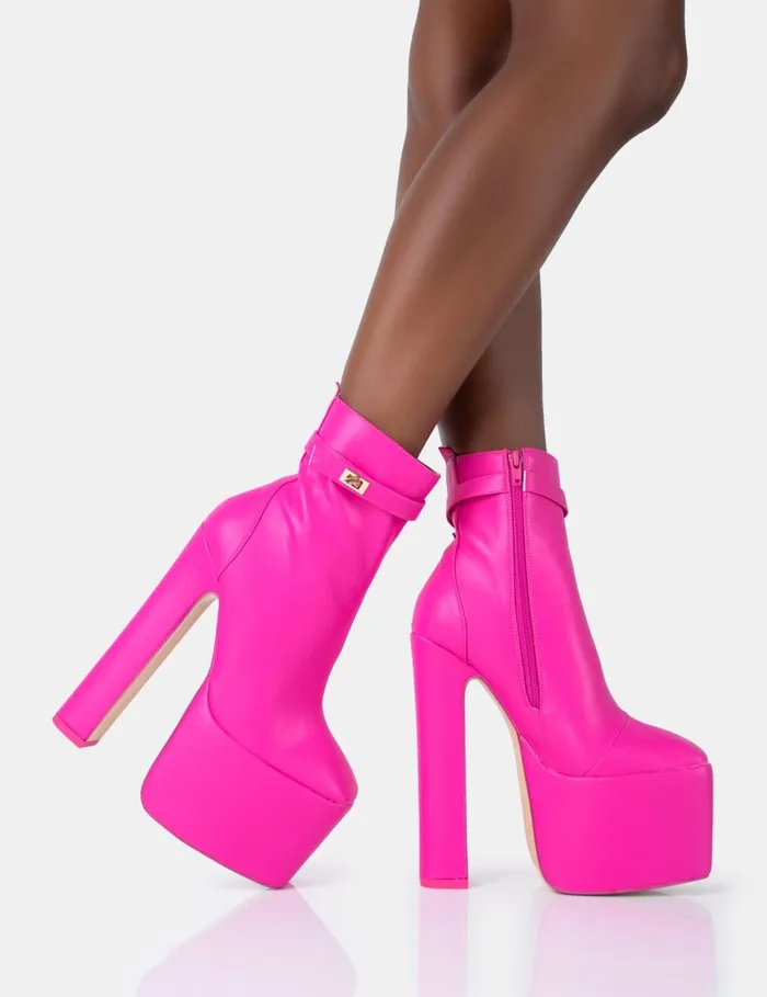 Women Vally Hot Platform Heeled Ankle Boots Pink Public Desire Ankle Boots
