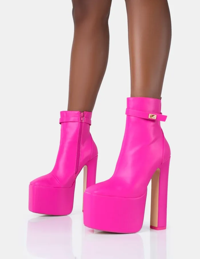 Women Vally Hot Platform Heeled Ankle Boots Pink Public Desire Ankle Boots