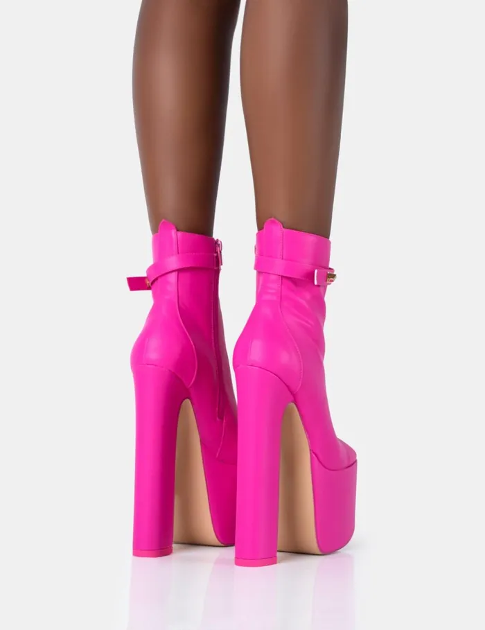 Women Vally Hot Platform Heeled Ankle Boots Pink Public Desire Ankle Boots