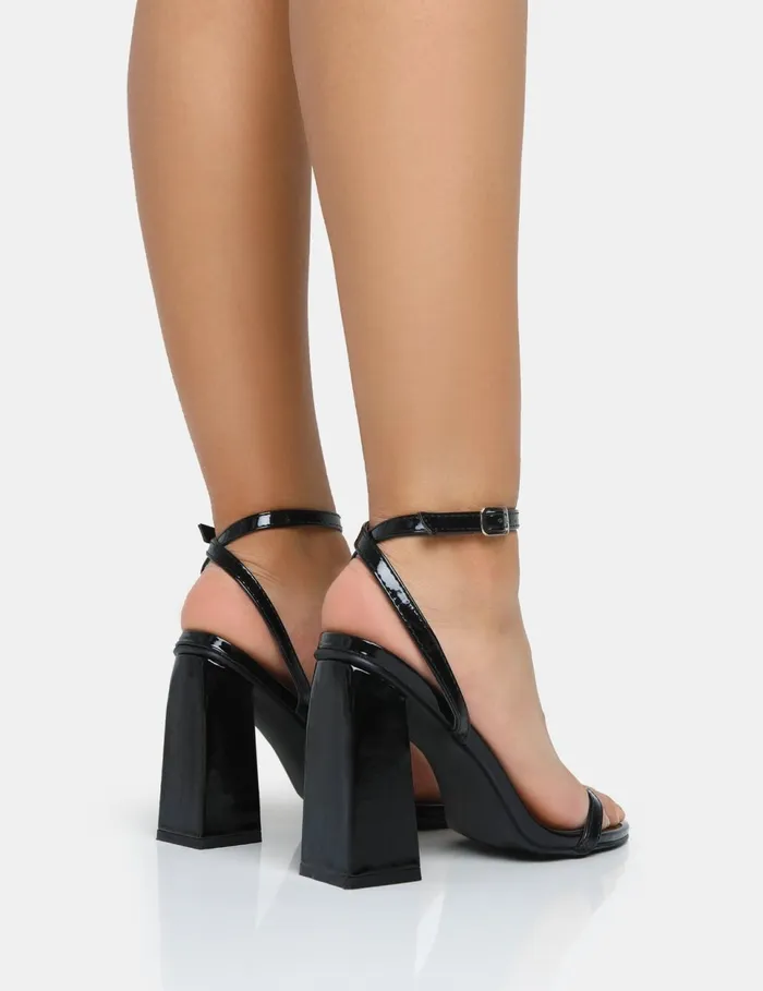 Women Vella Black Patent Barely There Round Toe Block Heels Black Public Desire Prom