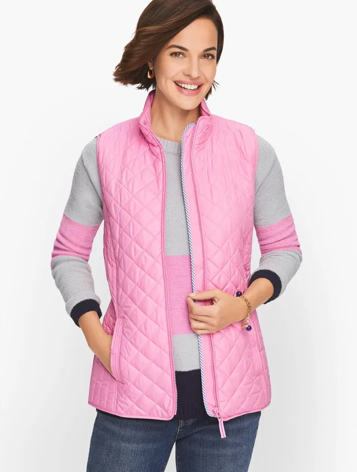 Women Vests Talbots Diamond Quilted Vest Indigo Blue