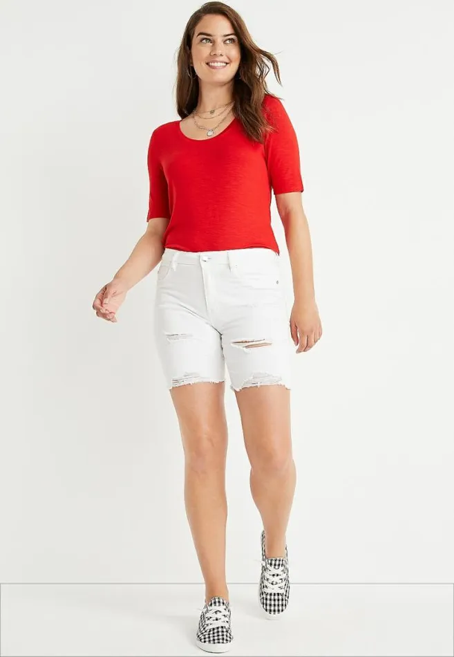 Women Vigoss Classic High Rise Ripped Bermuda Short Maurices Bottoms