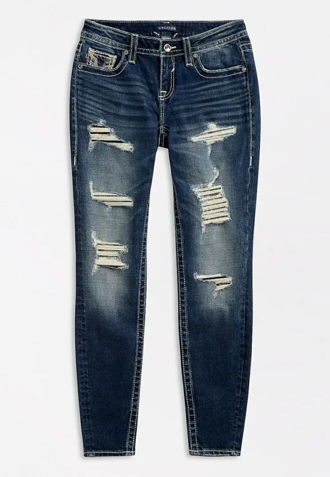 Women Vigoss Dark Wash Backed Destructed Skinny Jean Maurices Jeans