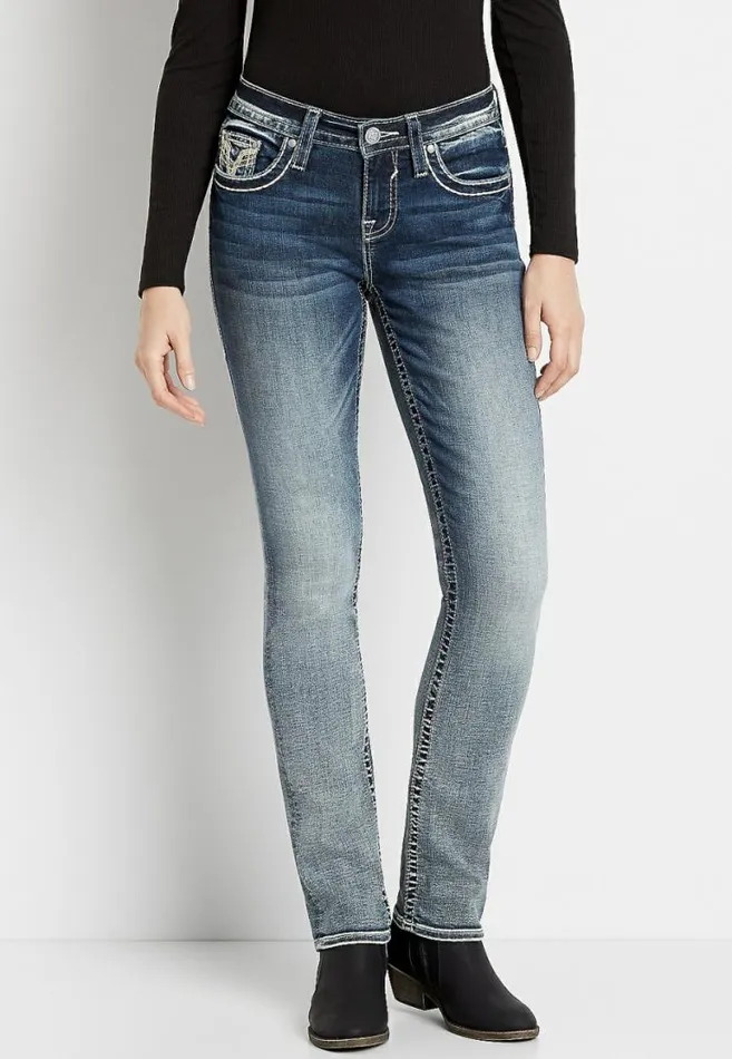 Women Vigoss Medium Wash Destructed Pocket Straight Leg Jean Maurices Jeans