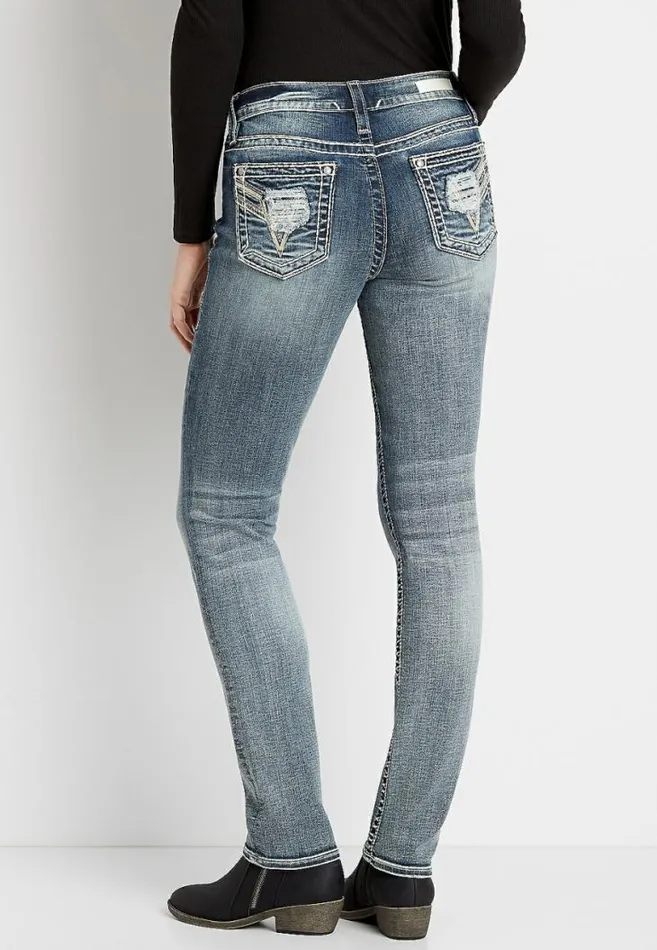 Women Vigoss Medium Wash Destructed Pocket Straight Leg Jean Maurices Jeans