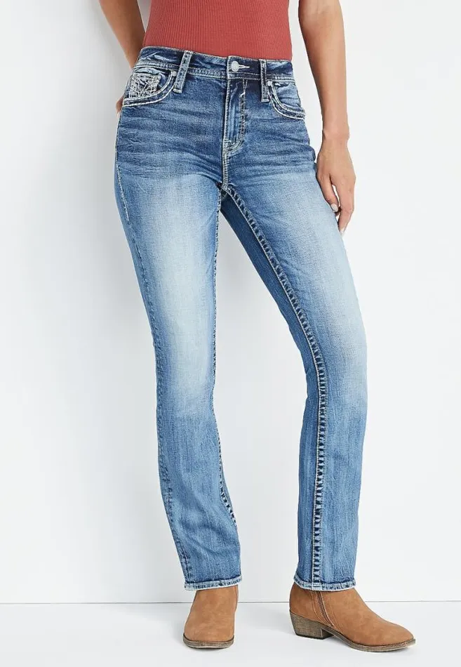 Women Vigoss Slim Boot High Rise Rose Gold Stitch Jean Maurices Jeans