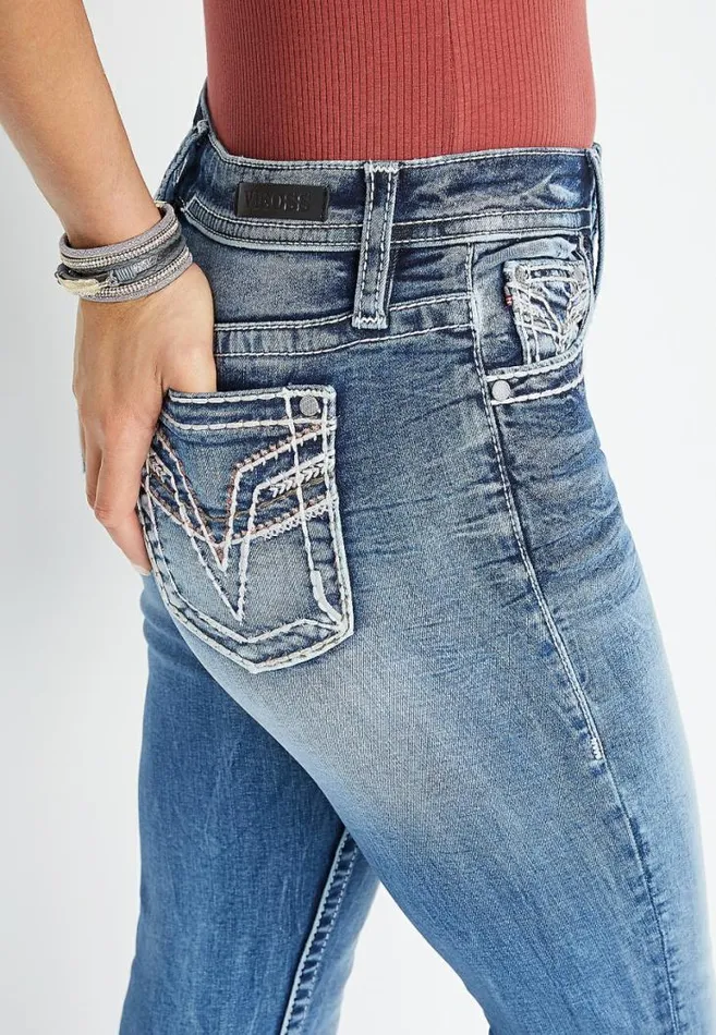 Women Vigoss Slim Boot High Rise Rose Gold Stitch Jean Maurices Jeans