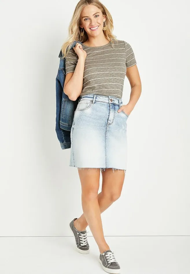 Women Vintage High Rise Light Wash Frayed Hem Denim Skirt Maurices Bottoms
