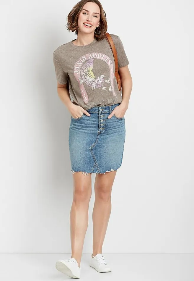 Women Vintage Medium Button Fly Denim Skirt Maurices Bottoms