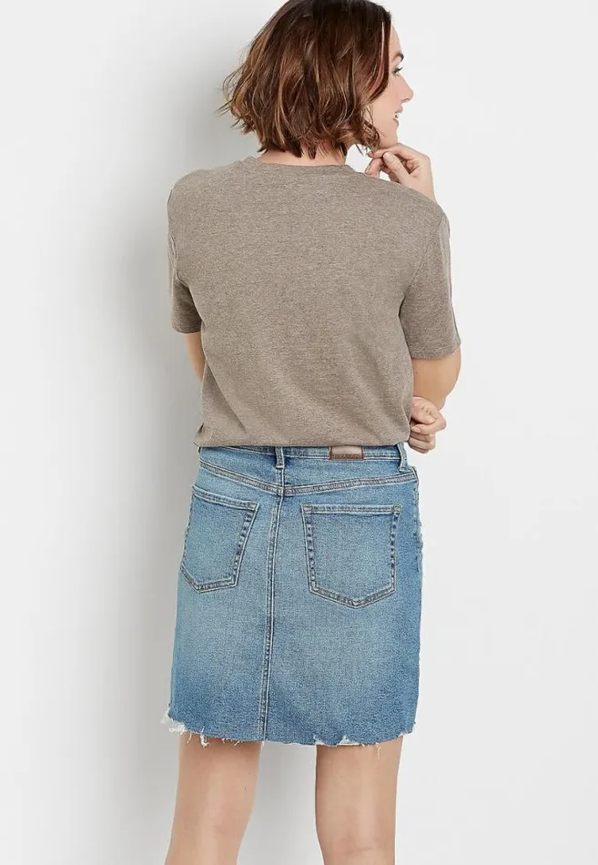 Women Vintage Medium Button Fly Denim Skirt Maurices Bottoms