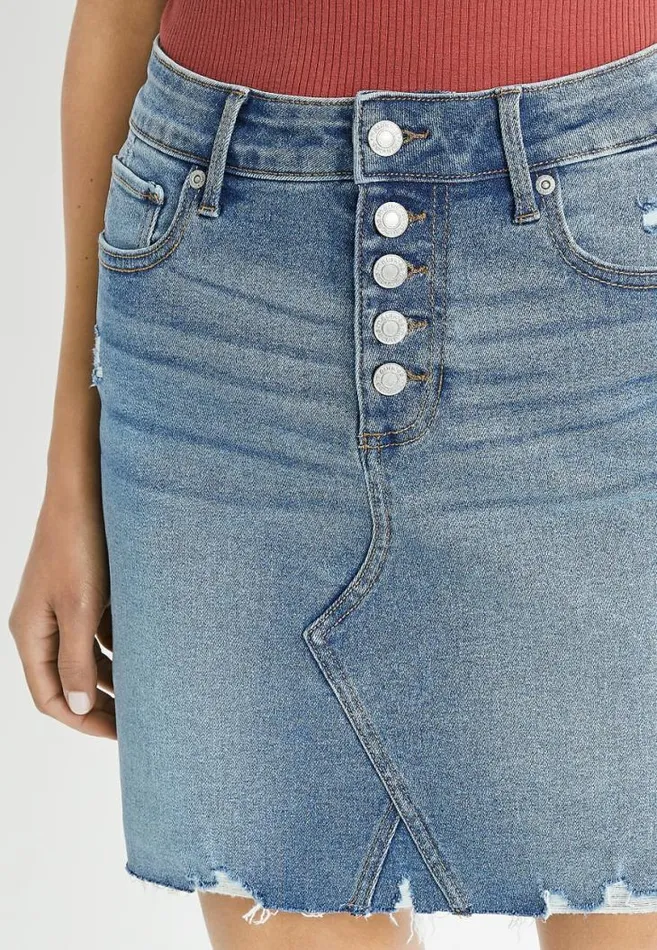 Women Vintage Medium Button Fly Denim Skirt Maurices Bottoms