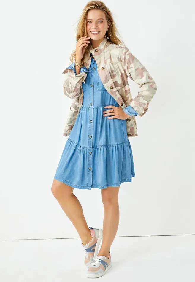 Women Washed Chambray Button Front Babydoll Dress Maurices Dresses and Jumpsuits