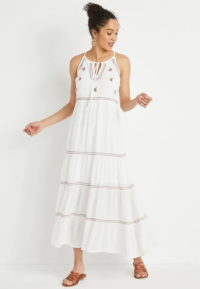Women White Embroidered Maxi Dress Maurices Dresses and Jumpsuits