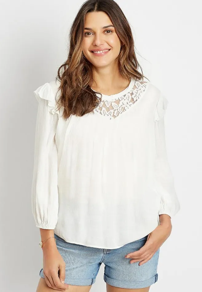 Women White Lace 34 Sleeve Swing Top Maurices Tops