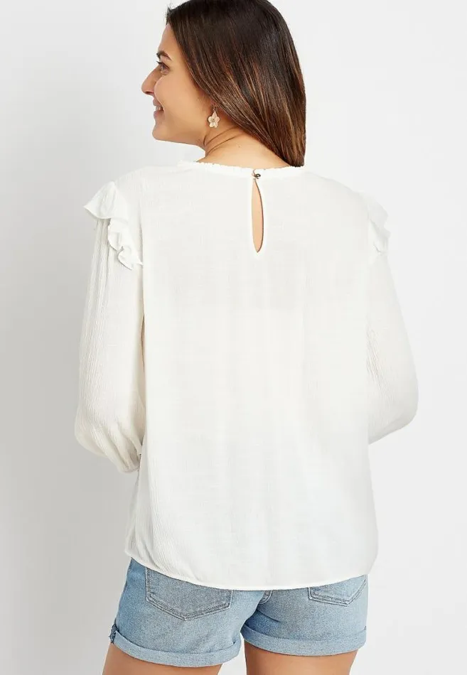 Women White Lace 34 Sleeve Swing Top Maurices Tops