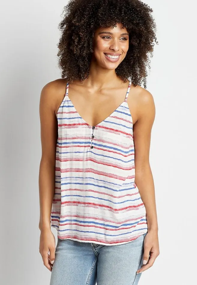 Women White Striped Button Front Cami Maurices Tops