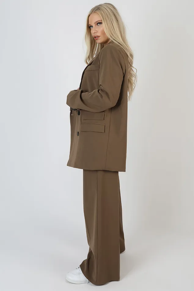Women Wide Leg Split Hem Tailored Trousers Mushroom Kaiia Brown Public Desire Two Piece Sets