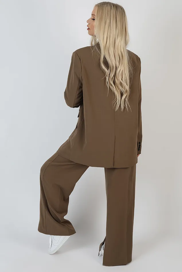 Women Wide Leg Split Hem Tailored Trousers Mushroom Kaiia Brown Public Desire Two Piece Sets