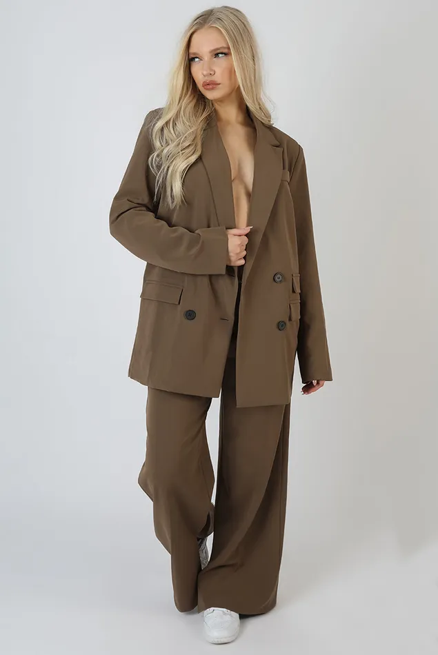 Women Wide Leg Split Hem Tailored Trousers Mushroom Kaiia Brown Public Desire Two Piece Sets