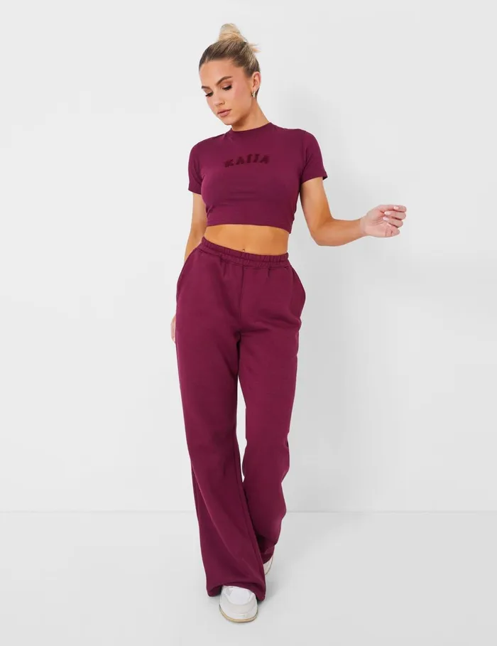Women Wide Leg Sweat Pants Coord Deep Burgundy Red Public Desire Two Piece Sets Women Wide Leg Sweat Pants Coord Deep Burgundy Red Public Desire Two Piece Sets
