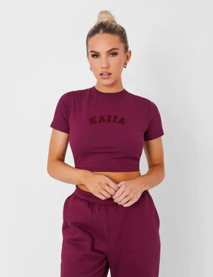 Women Wide Leg Sweat Pants Coord Deep Burgundy Red Public Desire Two Piece Sets