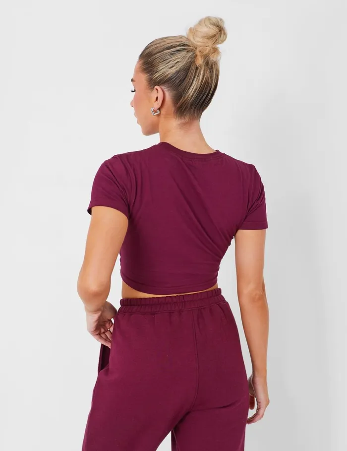 Women Wide Leg Sweat Pants Coord Deep Burgundy Red Public Desire Two Piece Sets