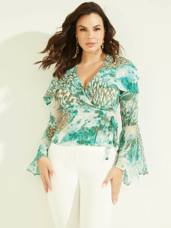 Women Willow Blouse Underwater Love Teal Marciano Tops And Sweaters