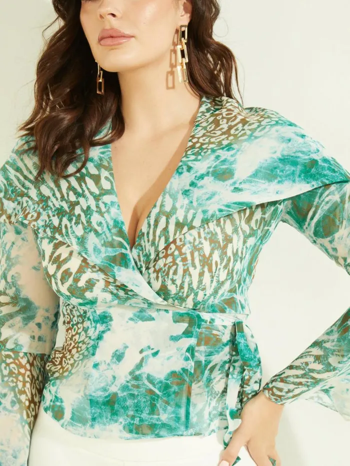 Women Willow Blouse Underwater Love Teal Marciano Tops And Sweaters Women Willow Blouse Underwater Love Teal Marciano Tops And Sweaters
