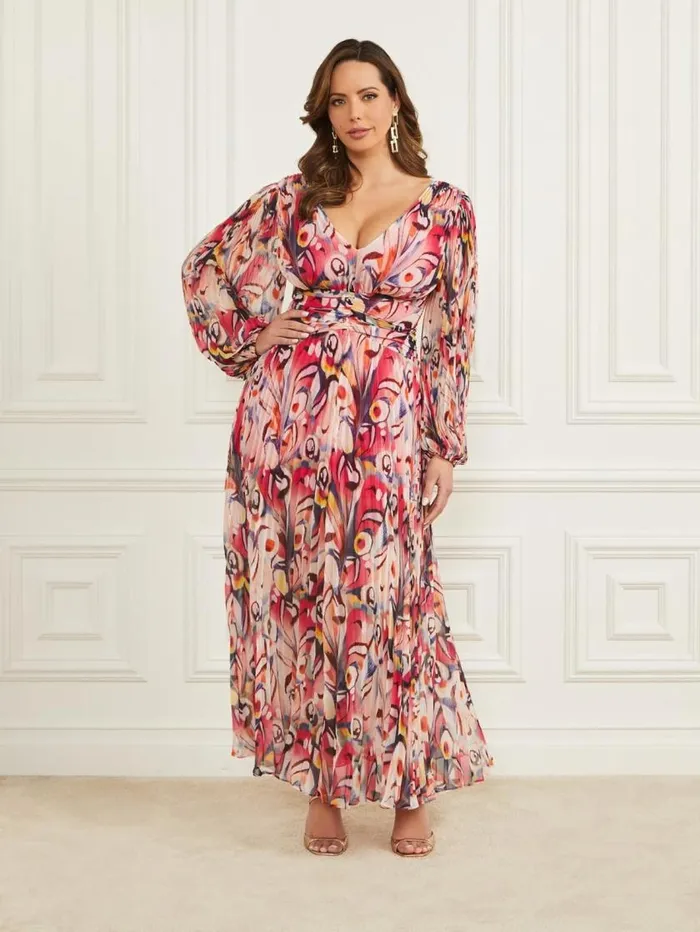 Women Wonderland Pleated Maxi Dress Wonderland Print Marciano Dresses