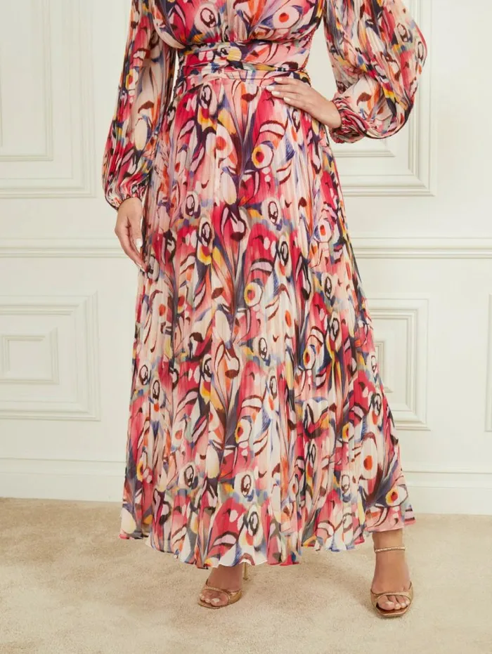 Women Wonderland Pleated Maxi Dress Wonderland Print Marciano Dresses Women Wonderland Pleated Maxi Dress Wonderland Print Marciano Dresses