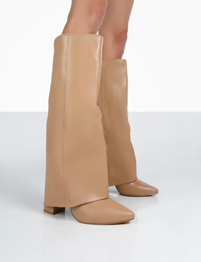 Women Zendaya Nude Pointed Toe Knee High Boots Nude Public Desire Long Boots