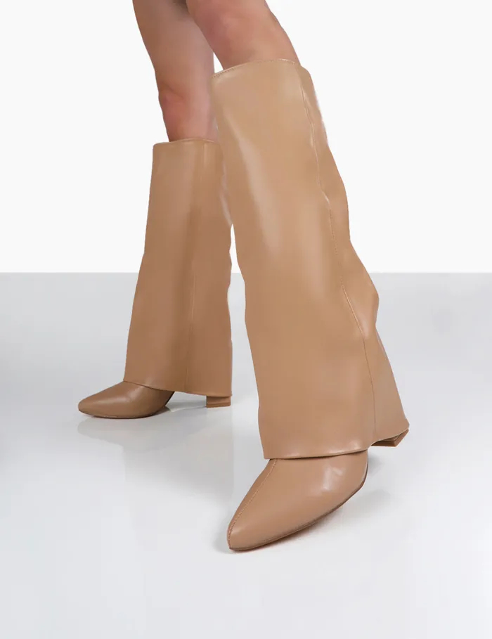 Women Zendaya Nude Pointed Toe Knee High Boots Nude Public Desire Long Boots