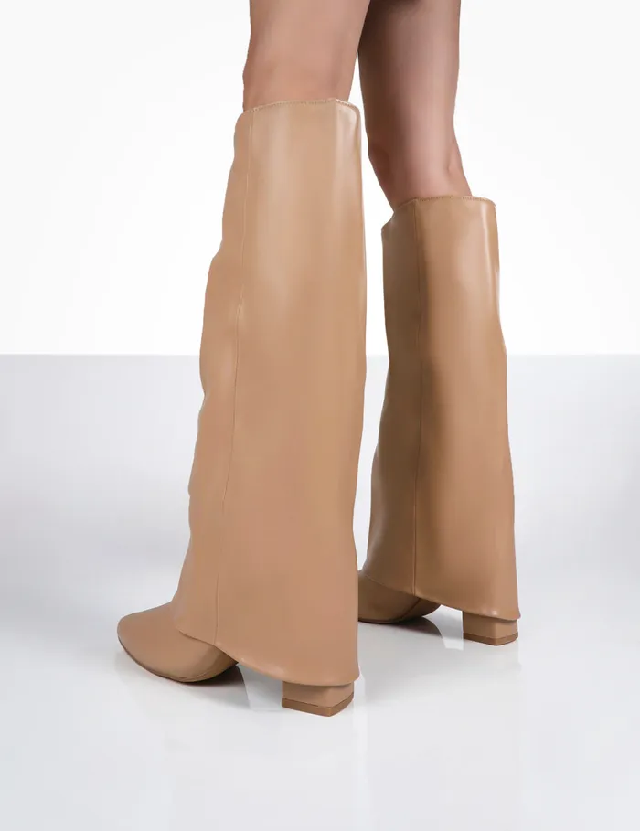 Women Zendaya Nude Pointed Toe Knee High Boots Nude Public Desire Long Boots