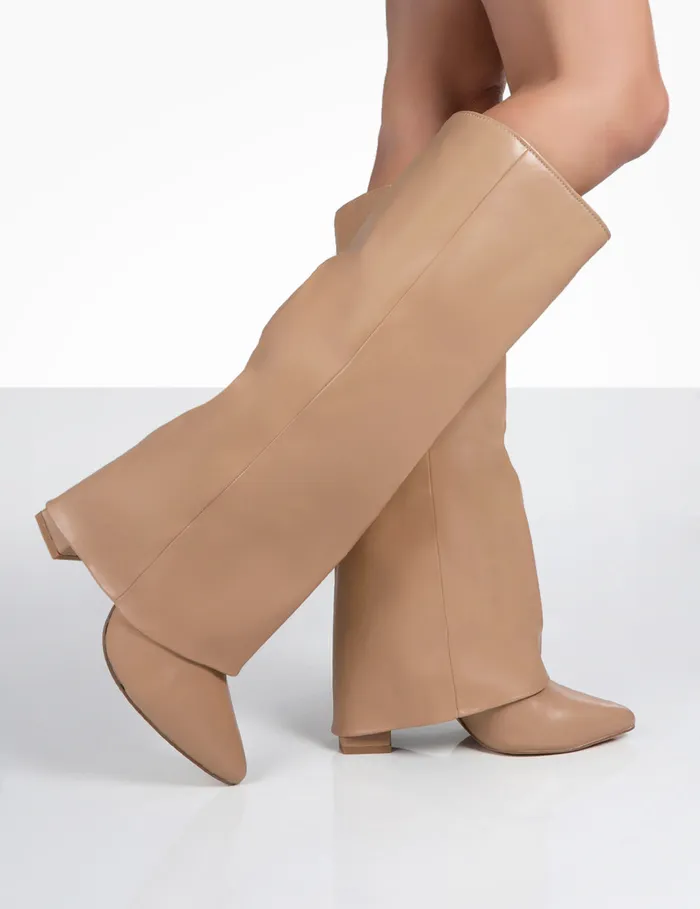 Women Zendaya Nude Pointed Toe Knee High Boots Nude Public Desire Long Boots