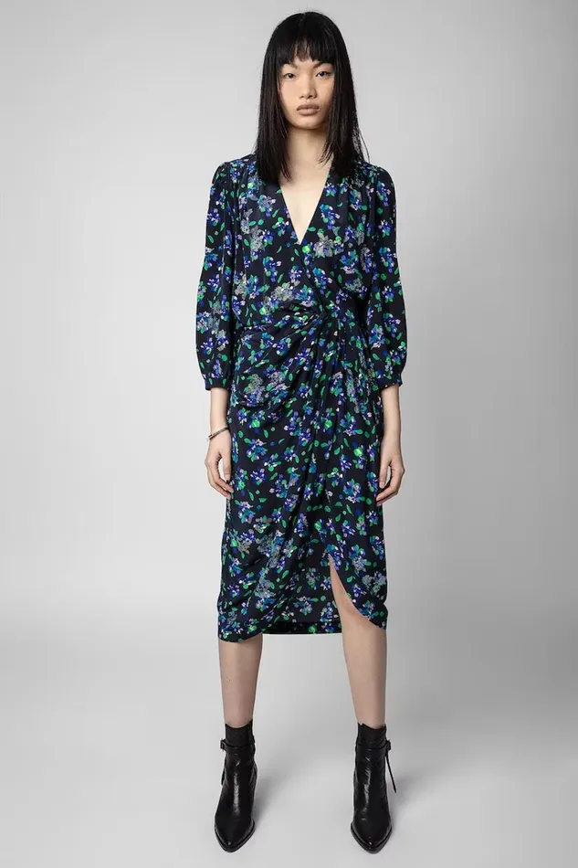 Zadig and Voltaire Dresses RENEW BIANCA FLOWER BLACK FLOWER 8211 Women