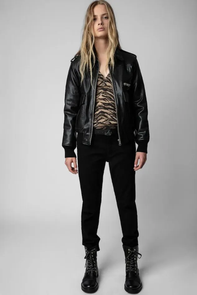 Zadig and Voltaire Jackets LUKA CUIR LISSE BLACK 8211 Women