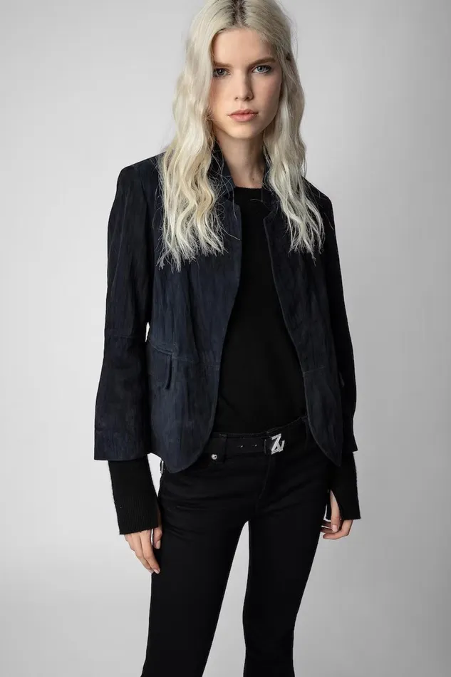 Zadig and Voltaire Jackets VERYS DAIM CRINKLE NAVY 8211 Women Zadig and Voltaire Jackets VERYS DAIM CRINKLE NAVY 8211 Women