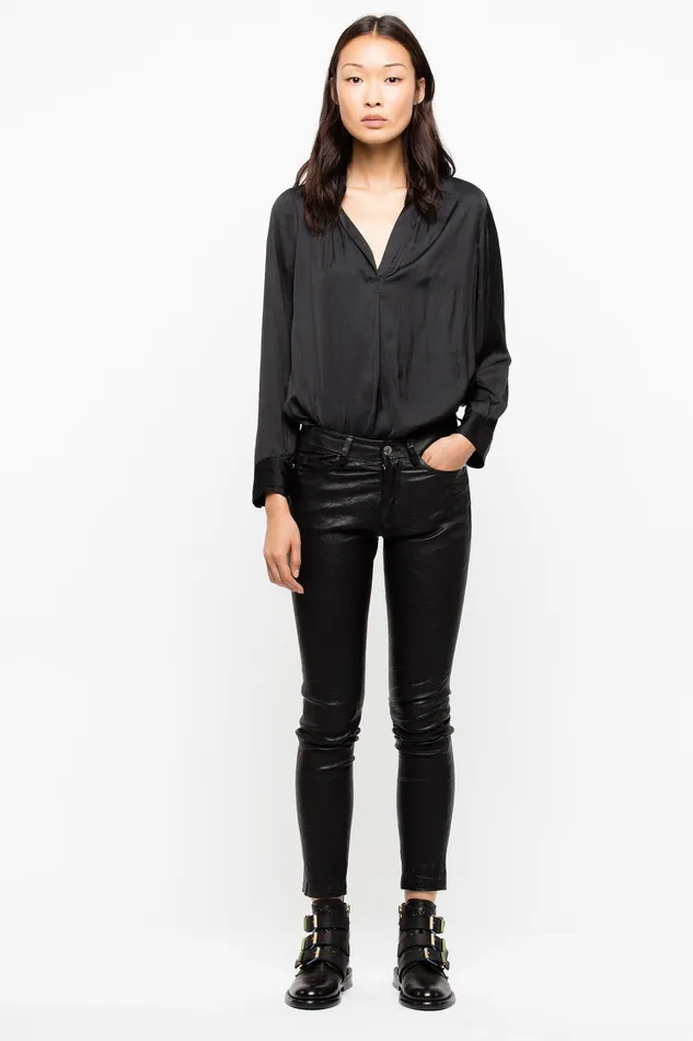 Zadig and Voltaire Shirts and Tops TINK SATIN TUNIC BLOUSE PERMAN BLACK 8211 Women