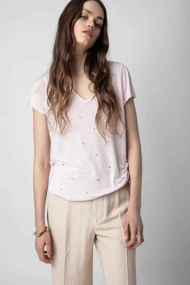 Zadig and Voltaire TShirts TUNISIEN STRASS DOT PINK 8211 Women