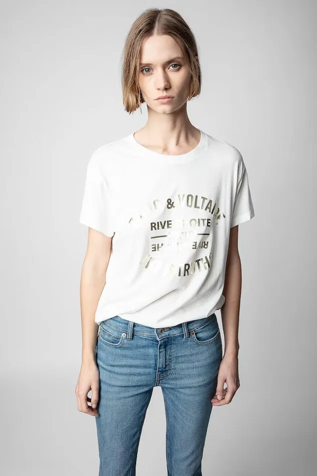Zadig and Voltaire TShirts WALK BLASON FOIL WHITE 8211 Women Zadig and Voltaire TShirts WALK BLASON FOIL WHITE 8211 Women